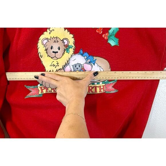 Vintage 90's JERZEES Lion Peace On Earth Christmas Sweatshirt Made in USA XL - Picture 8 of 9